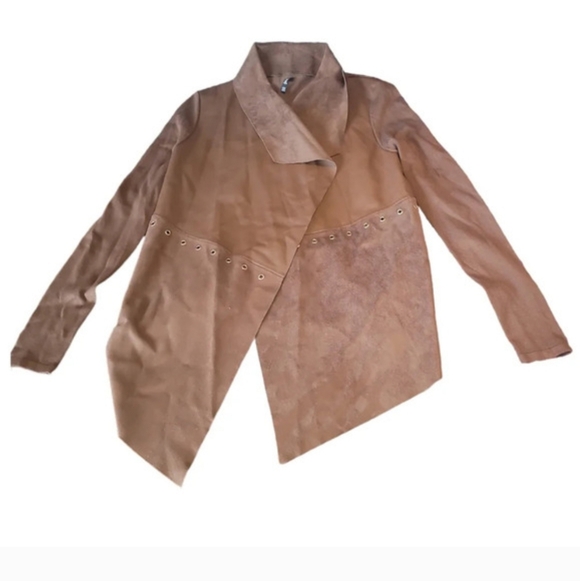 STRADIVARIUS Brown Faux Suede Waterfall Jacket Size M Vegan Leather - Picture 3 of 7